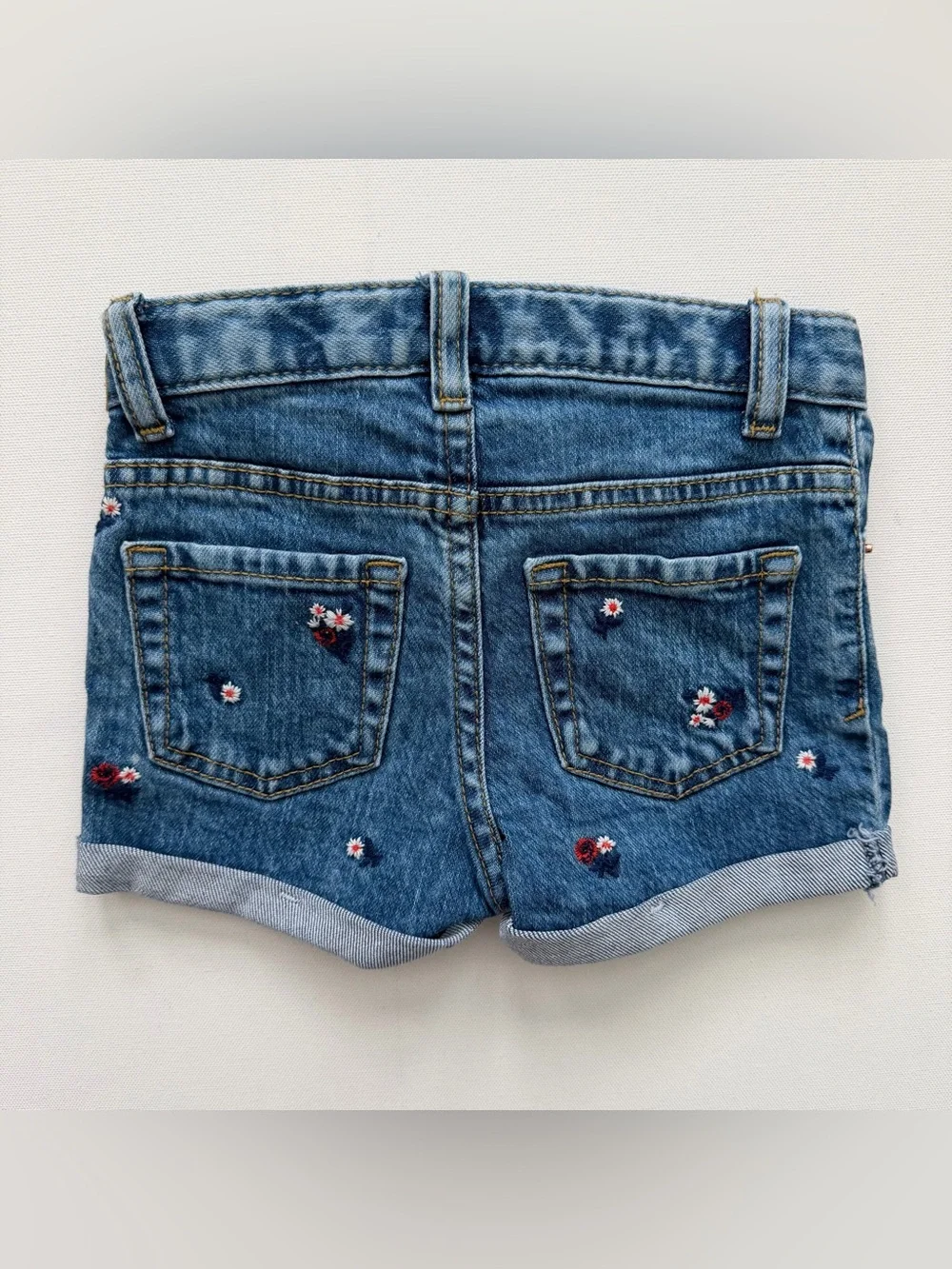 Cat & Jack Denim Shorts with Red White Blue Floral Embroidery Size 3T